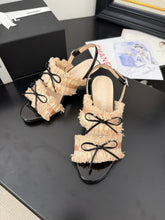 PEACH PINK GROSGRAIN CANVAS BOW SLINGBACK SANDALS 65 MM